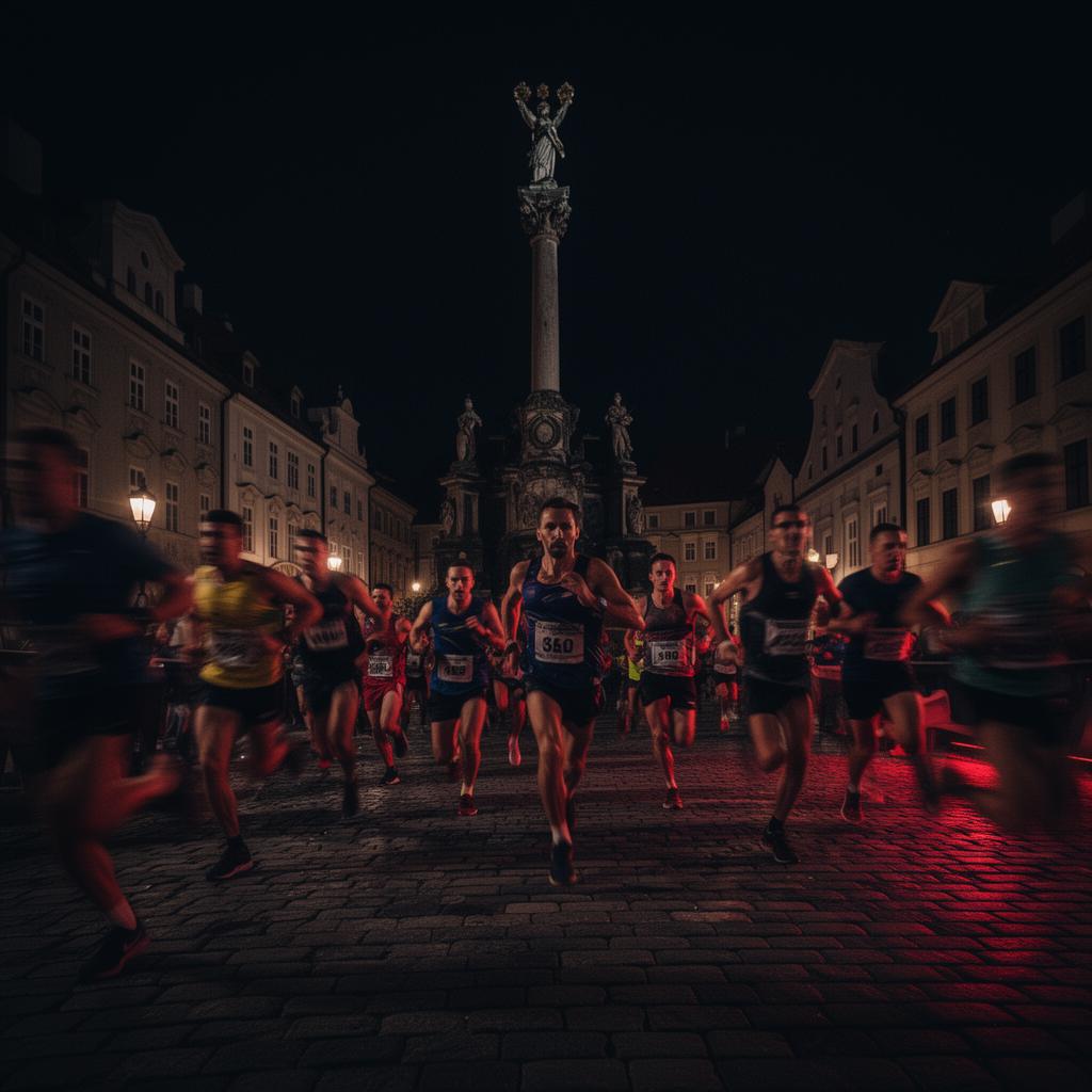 Běžci v centru Olomouce v noci